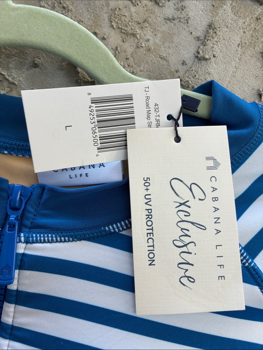 Cabana Life Blue & White Striped Long Sleeve One-Piece Rash Suit SPF 50 L - Picture 2 of 9